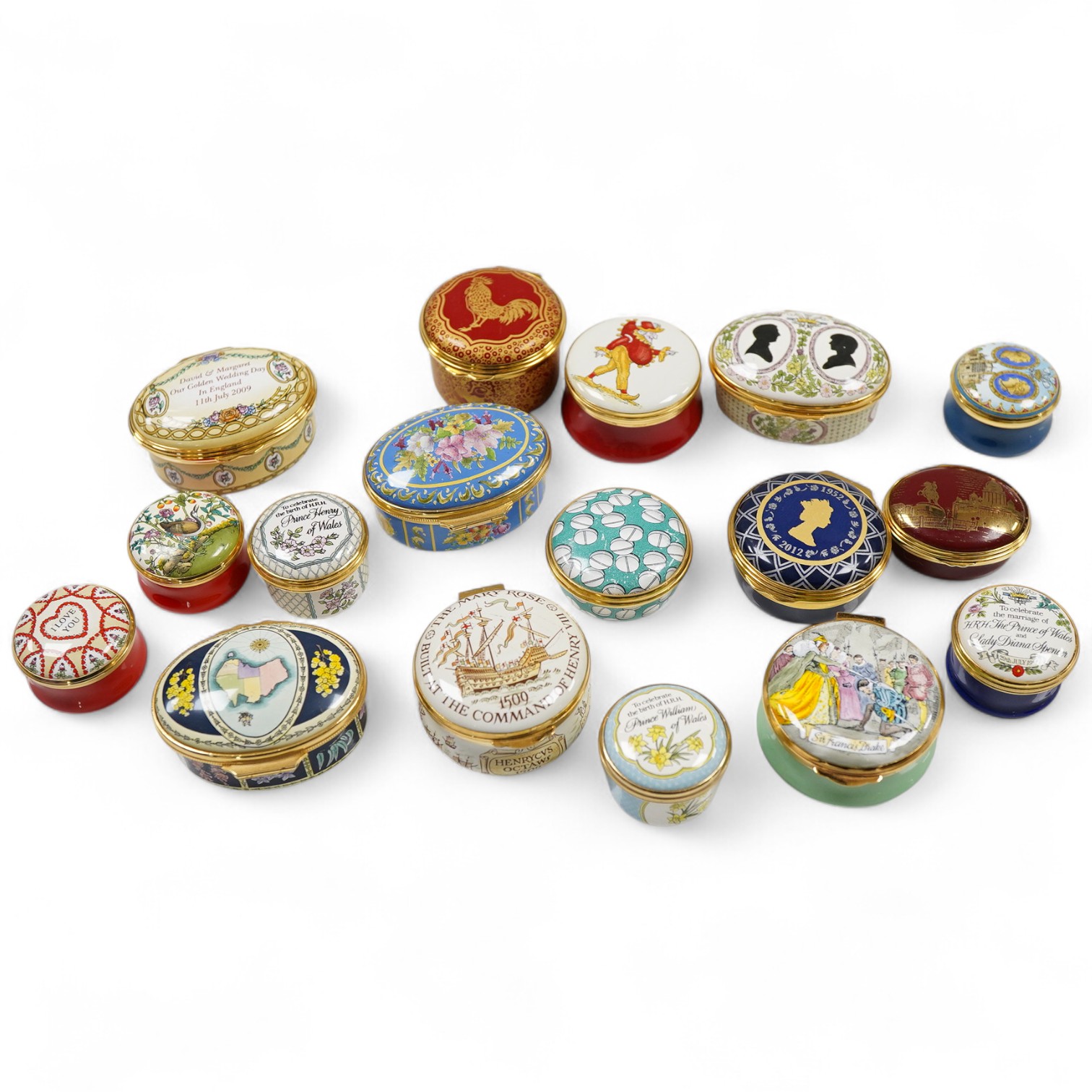 Seventeen enamel boxes - fourteen Halcyon days commemorative boxes and three others